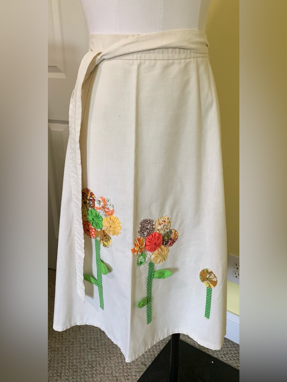 Vintage Wrap Skirt Handmade Handicraft Flowers Tie